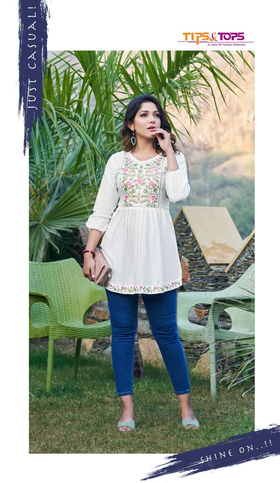 BUBBLY VOL 09 BY TIPS & TOPS BRAND PRESENTS HEAVY RAYON SLUB WITH HEAVY EMBROIDERY WORK WESTERN SHORT TOP WITH 34TH SLEEVES-1003